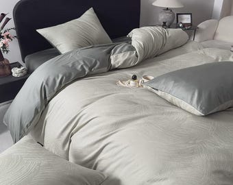 Kundenspezifisches 4-teiliges Luxus-Jacquard-Bettwäscheset, weiche langstapelige Baumwolle, Bettbezug-Set aus Satin