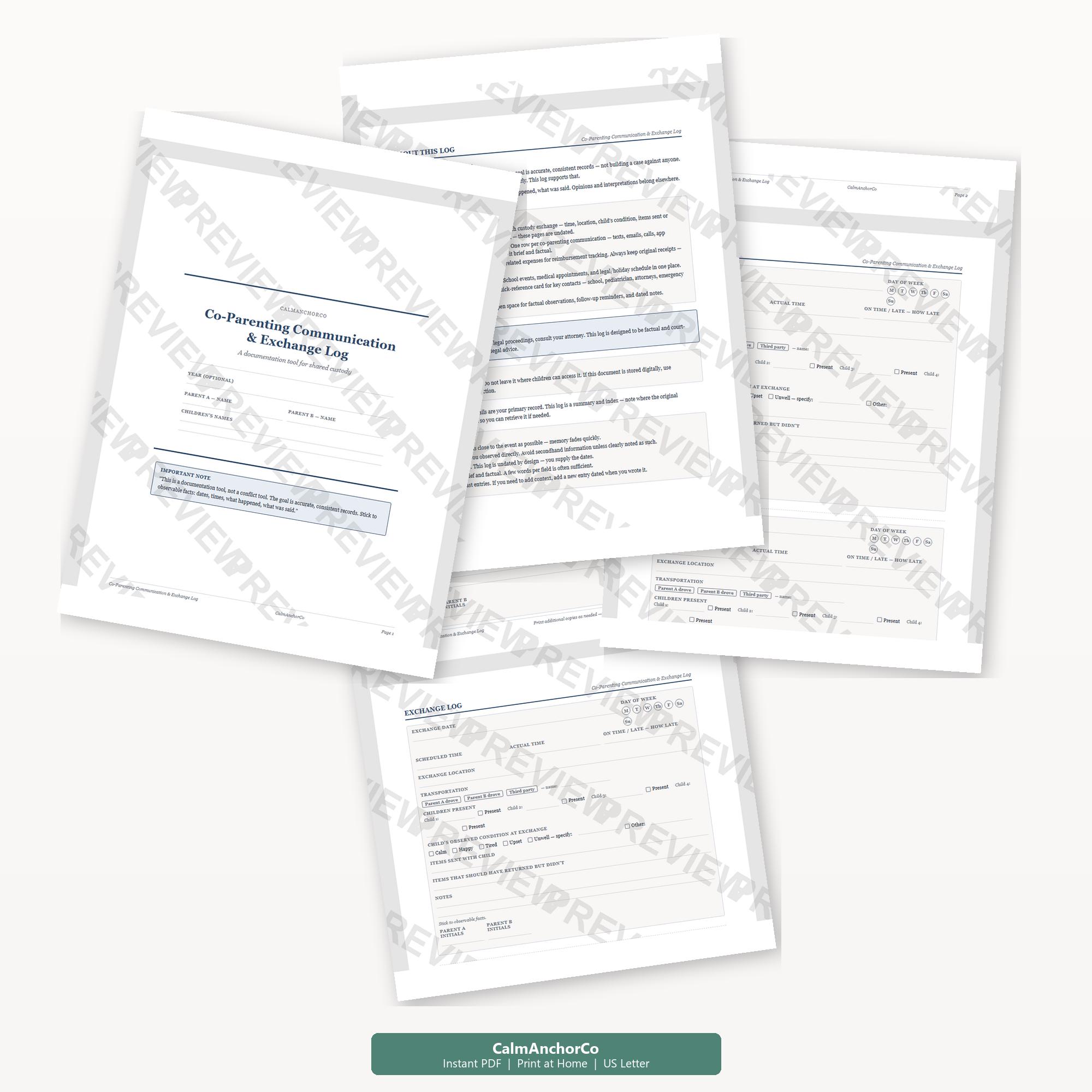Co-parenting Communication Log Printable - Custody Documentation Kit ...