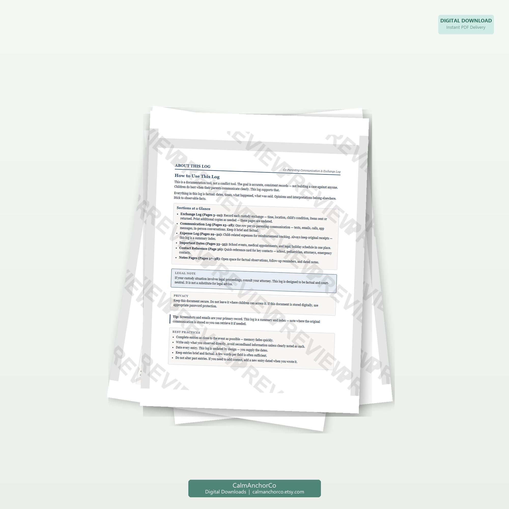 Co-parenting Communication Log Printable - Custody Documentation Kit ...