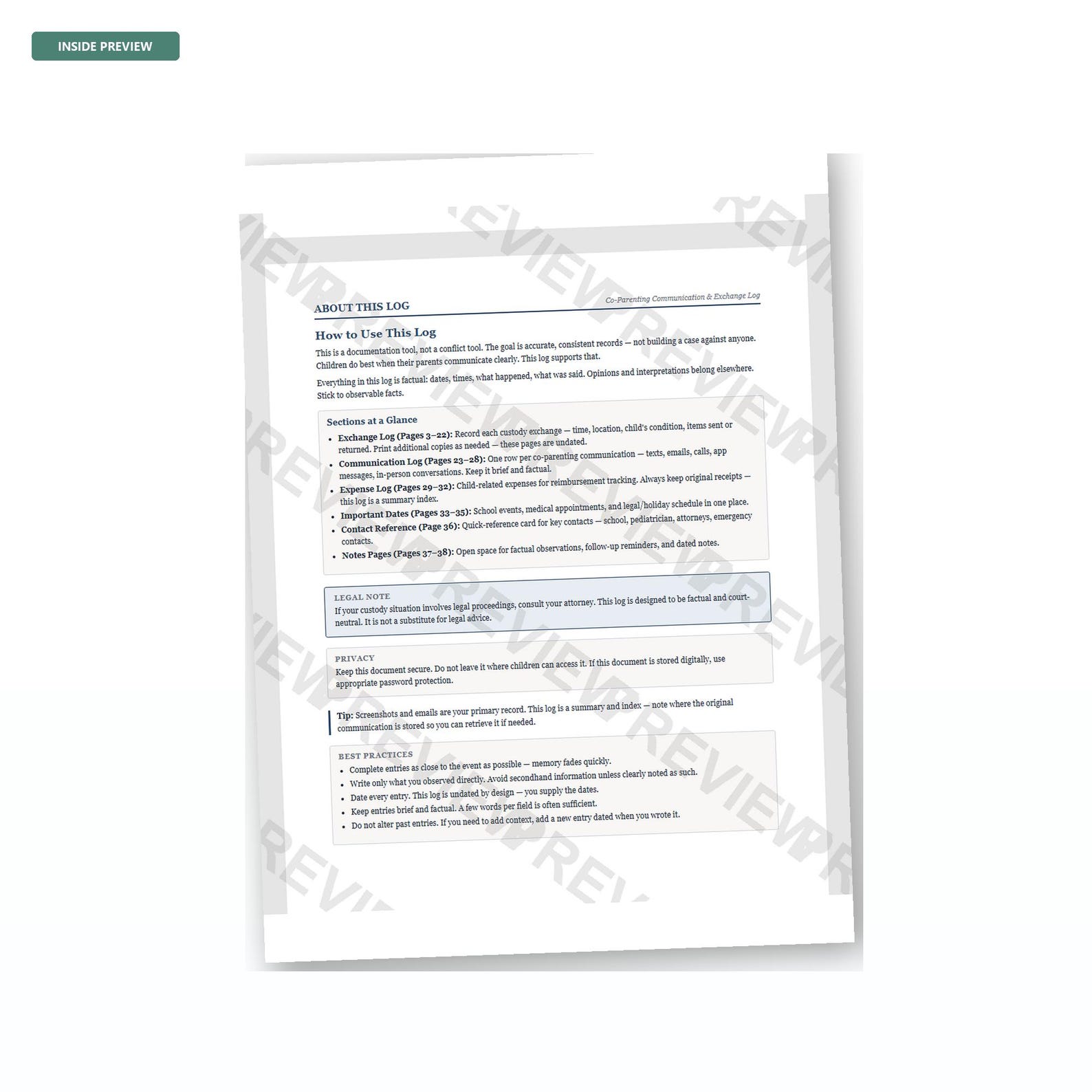 Co-parenting Communication Log Printable - Custody Documentation Kit ...