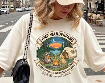 Camp Wanderpaws Graphic Tee, Funny Camping Animals Shirt, Nature Lover Gift for Outdoor Dad, Retro Adventure Squad Apparel