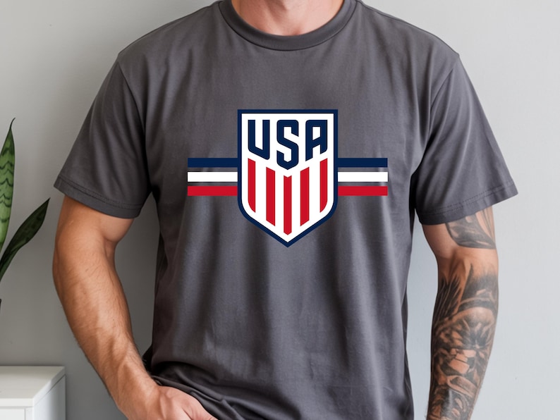 USA Soccer Shield Graphic Tee, Patriotic American Football Fan Shirt, USMNT Crest Apparel, United States Soccer Team Gift image 7