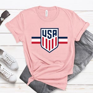 USA Soccer Shield Graphic Tee, Patriotic American Football Fan Shirt, USMNT Crest Apparel, United States Soccer Team Gift image 5
