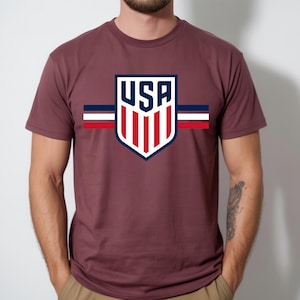 USA Soccer Shield Graphic Tee, Patriotic American Football Fan Shirt, USMNT Crest Apparel, United States Soccer Team Gift image 8