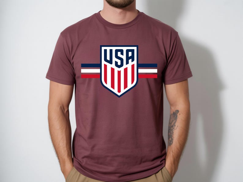 USA Soccer Shield Graphic Tee, Patriotic American Football Fan Shirt, USMNT Crest Apparel, United States Soccer Team Gift image 8