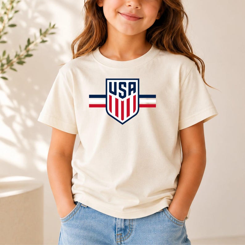 USA Soccer Shield Graphic Tee, Patriotic American Football Fan Shirt, Usmnt Crest Apparel, United States Soccer Gift image 3