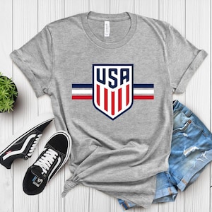 USA Soccer Shield Graphic Tee, Patriotic American Football Fan Shirt, USMNT Crest Apparel, United States Soccer Team Gift image 6