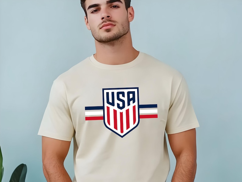 USA Soccer Shield Graphic Tee, Patriotic American Football Fan Shirt, USMNT Crest Apparel, United States Soccer Team Gift image 2
