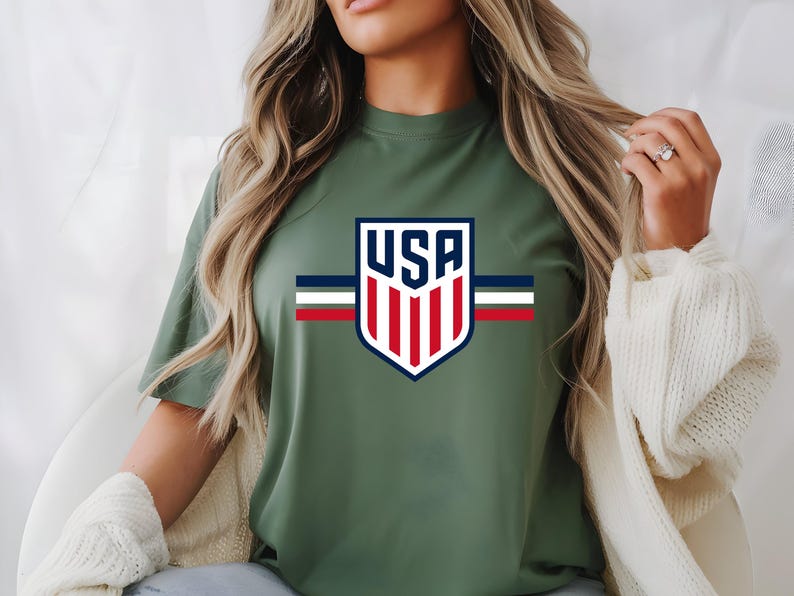 USA Soccer Shield Graphic Tee, Patriotic American Football Fan Shirt, USMNT Crest Apparel, United States Soccer Team Gift image 4