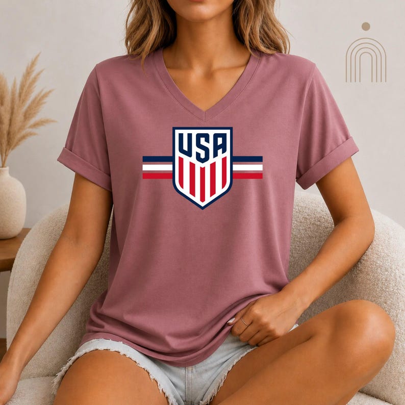 USA Soccer Shield Graphic Tee, Patriotic American Football Fan Shirt, Usmnt Crest Apparel, United States Soccer Gift image 1