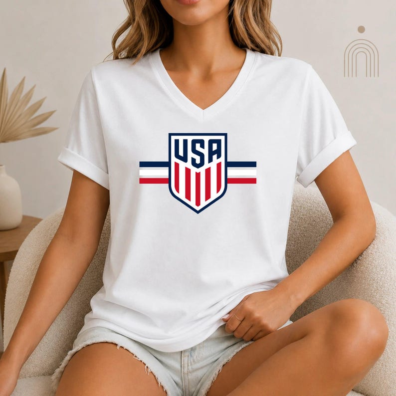 USA Soccer Shield Graphic Tee, Patriotic American Football Fan Shirt, Usmnt Crest Apparel, United States Soccer Gift image 2