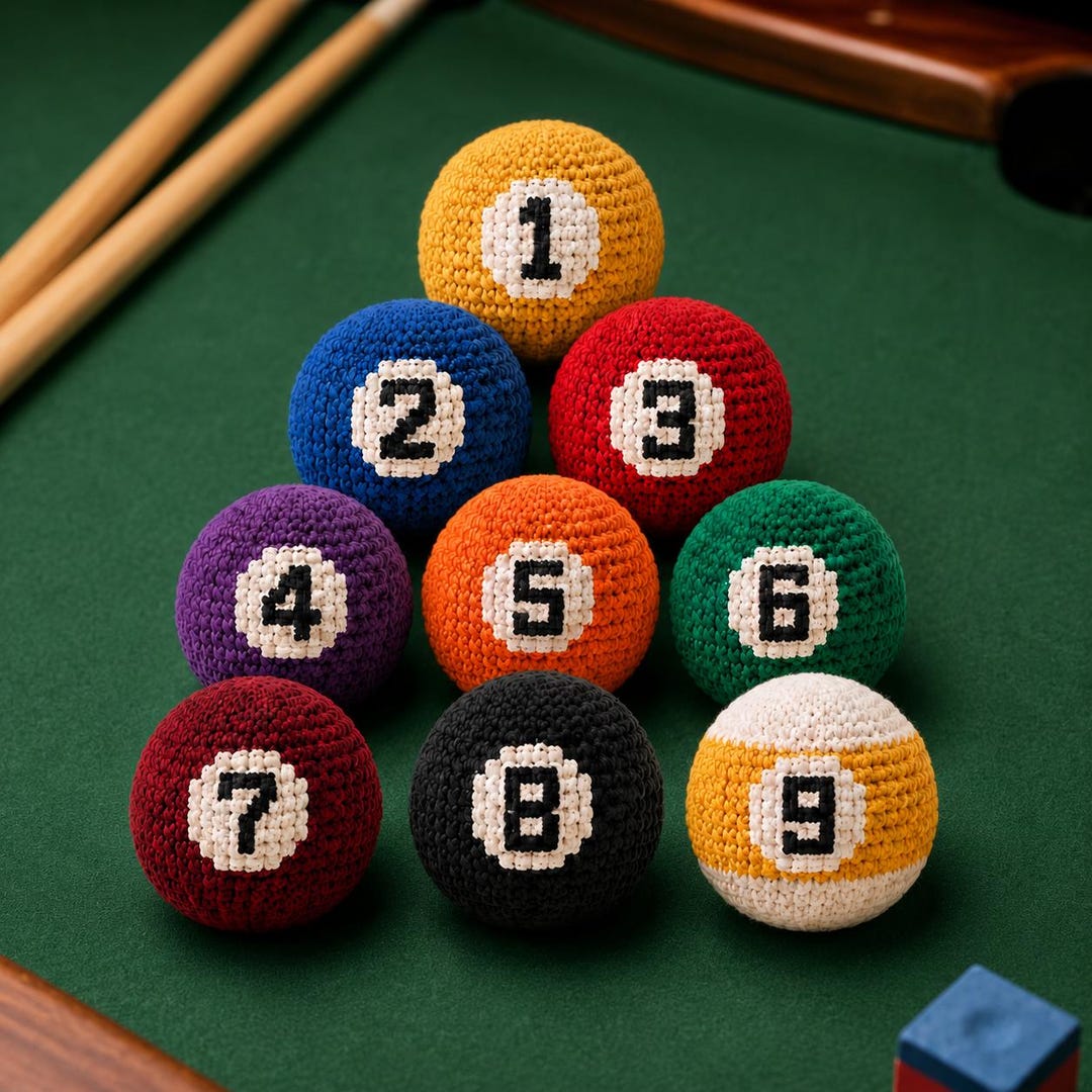 Pool Table Fidget Toy Crochet Pool Ball Footbag Set, Handmade Billiard Stress Balls, Numbered ...