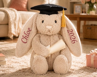 Coniglietto di laurea personalizzato con ricamo, nome e anno di laurea personalizzabili, regalo per studenti universitari, peluche della classe del 2026