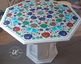 White Marble Inlay Dining & Center Table Top | Decor Crafter
