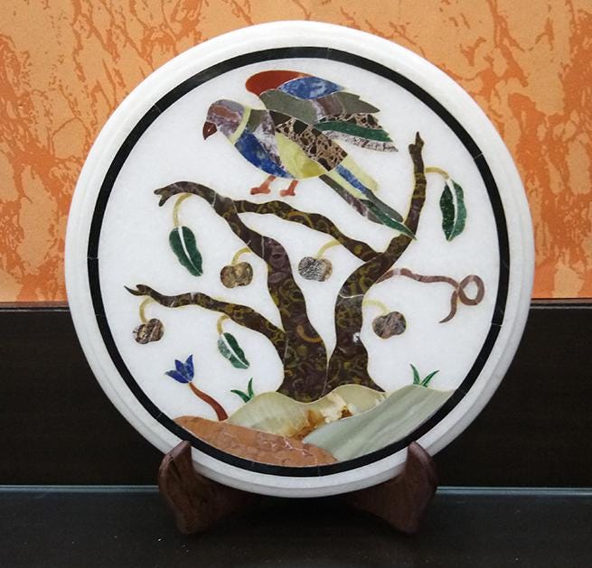 Bird design marble inlay table top