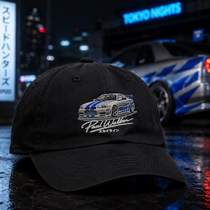 Paul Walker Skyline R34 Hat, JDM Streetwear Cap, Tokyo Nights Racing Hat, Retro Car Enthusiast Gift