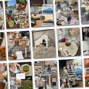 May include: A collage of lifestyle images featuring food, travel, and daily routines. The images include coffee, pastries, matcha, and travel diaries. Text includes "little bakery run", "RITUALS", "APR", and "Travel Diaries".