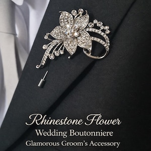Kristall Blumen Bräutigam Boutonniere: Silberhochzeit Anstecknadel