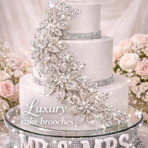 Crystal FLOWER Rhinestone Cake Brooch: Silver Wedding Cake Jewelry