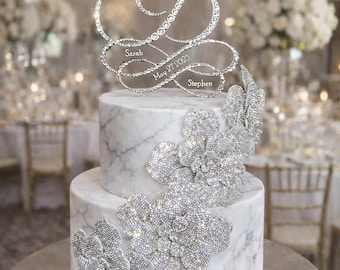 Silver Rhinestone Flower Cake Decoration  Wedding Cake Embellishment Engagement cake brooch