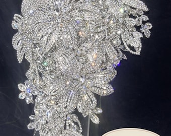 Luxury wedding Bouquet – 7" x 11" Crystal  Diamond  bridal flowers Rhinestone bling Wedding Bouquet