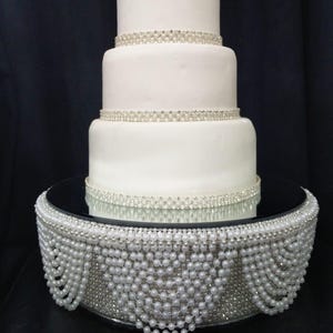 White Pearl and crystals drape design wedding cake stand - round or square all sizes by Crystal wedding uk