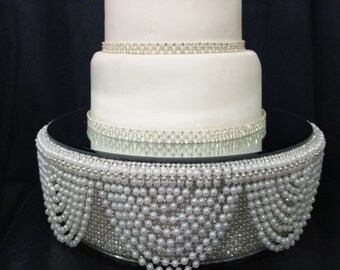 White Pearl and crystals  drape design wedding cake stand - round or square all sizes by Crystal wedding uk