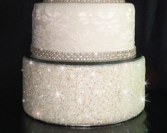 Crystal Diamante ENCRUSTED resin  crystal wedding cake stand - round or square by Crystal wedding uk