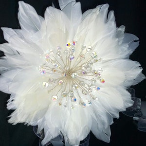 Feather Crystal bouquet,Gatsby inspired  brides / bridesmaid bouquet, Groom buttonhole by Crystal wedding uk