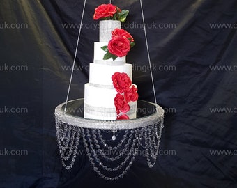 Suspended cake Swing [Glass Crystals [cake swing [ Hanging cake platform [heavy duty holds 200lbs[ wedding cake stand by Crystal wedding uk