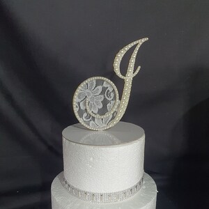Pearl Lace Initial Cake Topper: 6" Monogram Wedding Decor