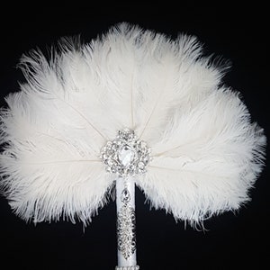 Ostrich Feather Fan. 12&quot; bouquet luxury alternative Bouquet Great Gatsby wedding style -ANY COLOUR by Crystal wedding uk