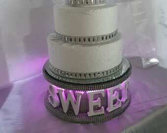 Sweet 16 cake stand  date- REAL CRYSTAL stone celebration cake stand + lights