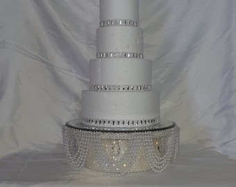Pearl  and crystal droplet cake stand, wedding cake stand,  round or square by Crystal wedding uk