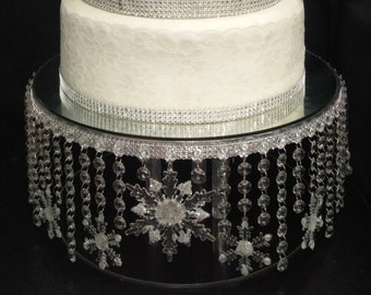 Snowflake Cake Stand Crystal effect or glass beads- cake stand for a Winter wedding by Crystal wedding uk