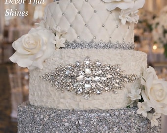 Spilla Decorativa Con Strass Cristallo E Perle – Per Torte Matrimonio E Bomboniere BR056