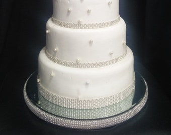 Glass crystal Diamante Rhinestone cake stand platform plate round or square all sizes by Crystal wedding uk