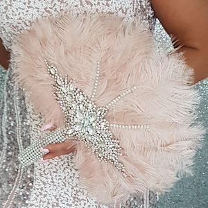Blush pink feather fan - wedding bouquet ,Great Gatsby wedding style 1920&#39;s - any colour as custom made by Crystal wedding uk