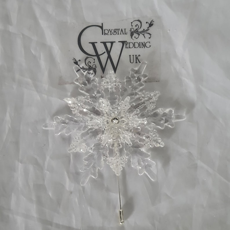 Crystal Snowflake Boutonniere Grooms Boutonniere for a Winter Wedding Christmas Wedding zdjęcie 8