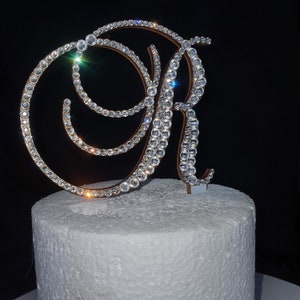 Crystal Letter Cake Topper: Gold / clear Rhinestone 6” Monogram, Swarovski Elements