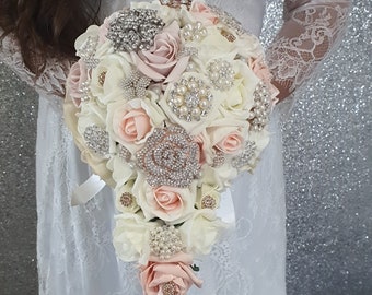 BROOCH BOUQUET  Blush  & Pearl wedding bouquet by Crystal wedding uk