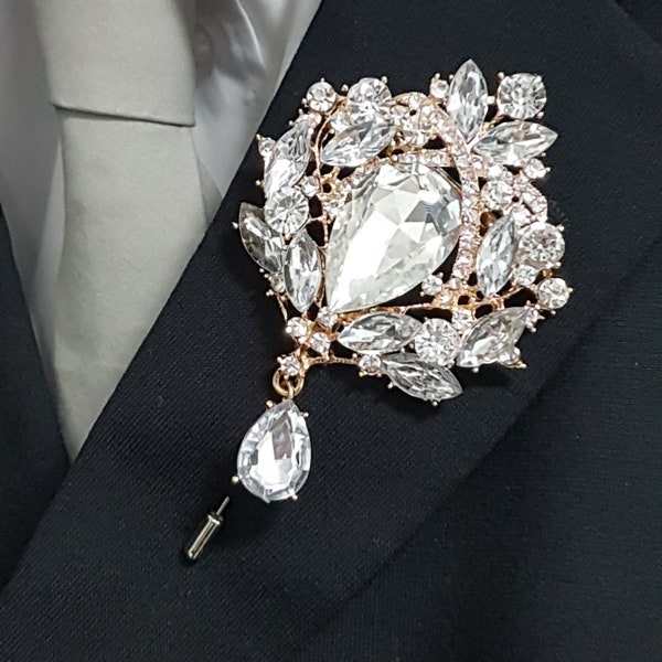 Rose gold or gold  rhinestone drop  Groom Boutonniere. Alternative  flower  Wedding Buttonhole Pin.  Wedding Boutonnière