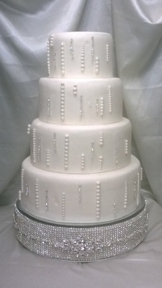 White Pearl drape /& diamante crystal finish cake stand stage for wedding cake