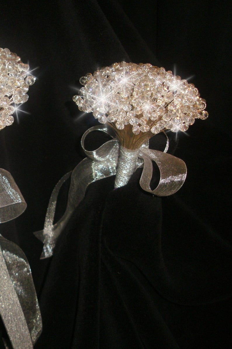 Clear Crystal bouquet, Brides wire bead jewel bouquet. rose gold. silver or Gold by Crystal wedding uk