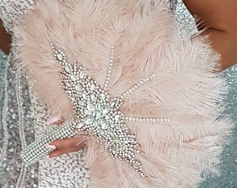 Blush pink feather fan - Great Gatsby wedding style 1920's - any colour as custom made by Crystal wedding uk