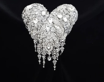 Brooch bouquet Heart shaped, trailing,cascading, jewel heart wedding bouquet. - Silver - Gold by Crystal wedding uk