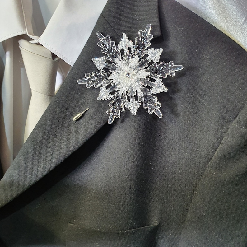 Crystal Snowflake Boutonniere Grooms Boutonniere for a Winter Wedding Christmas Wedding zdjęcie 2