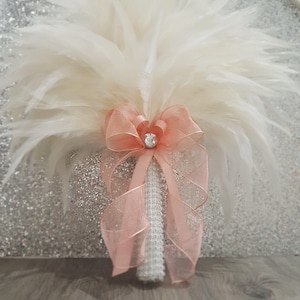 Brides Feather bouquet fan, Great Gatsby wedding style -ANY COLOUR by Crystal wedding uk