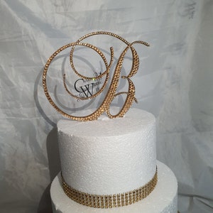 Gold Crystal Letter Cake Topper Monogram Linitials Rhinestone Cake ...