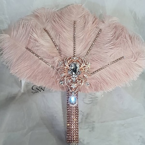 Blush Wedding feather fan, brides ostrich fan, wedding hand fan, Great Gatsby  any colour as custom made by Crystal wedding uk